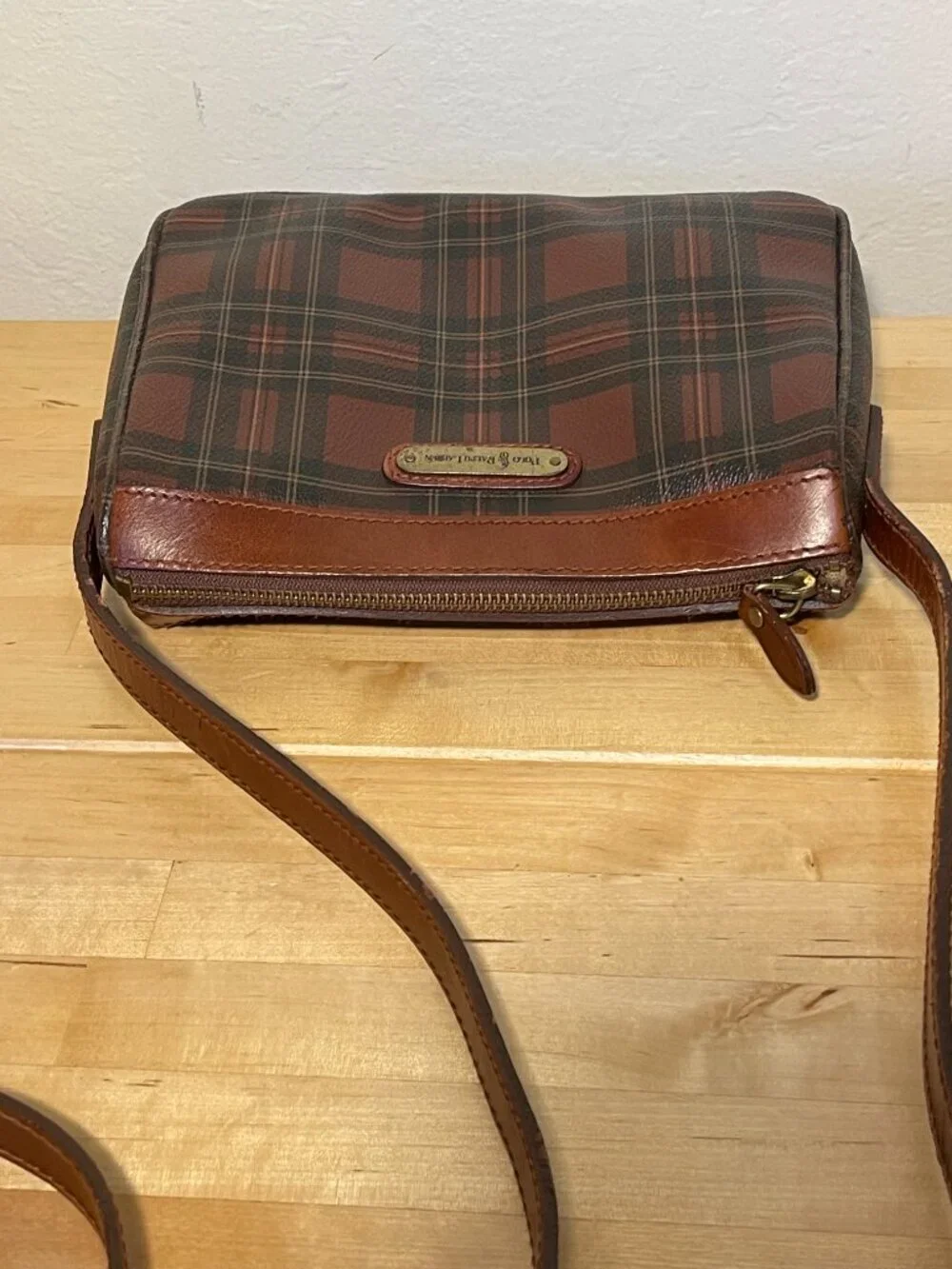Vintage Polo Ralph Lauren Tartan Plaid Leather Crossbody Bag Heritage Equestrian